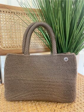 The Sak Small Brown Crochet Tote Bag, Top Handel Satchel, Handbag Purse